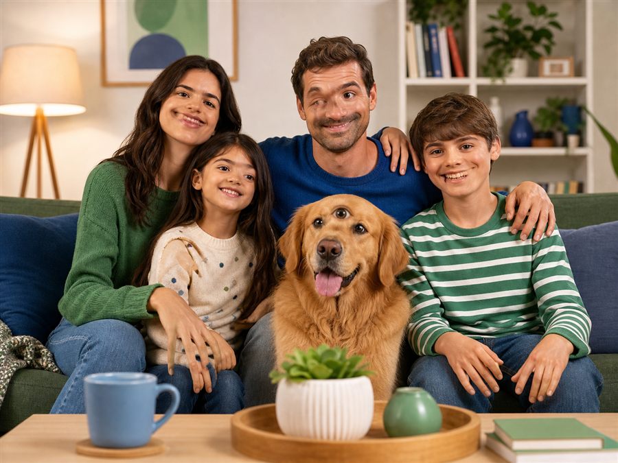 AI generated family portrait fail with strange hands and faces