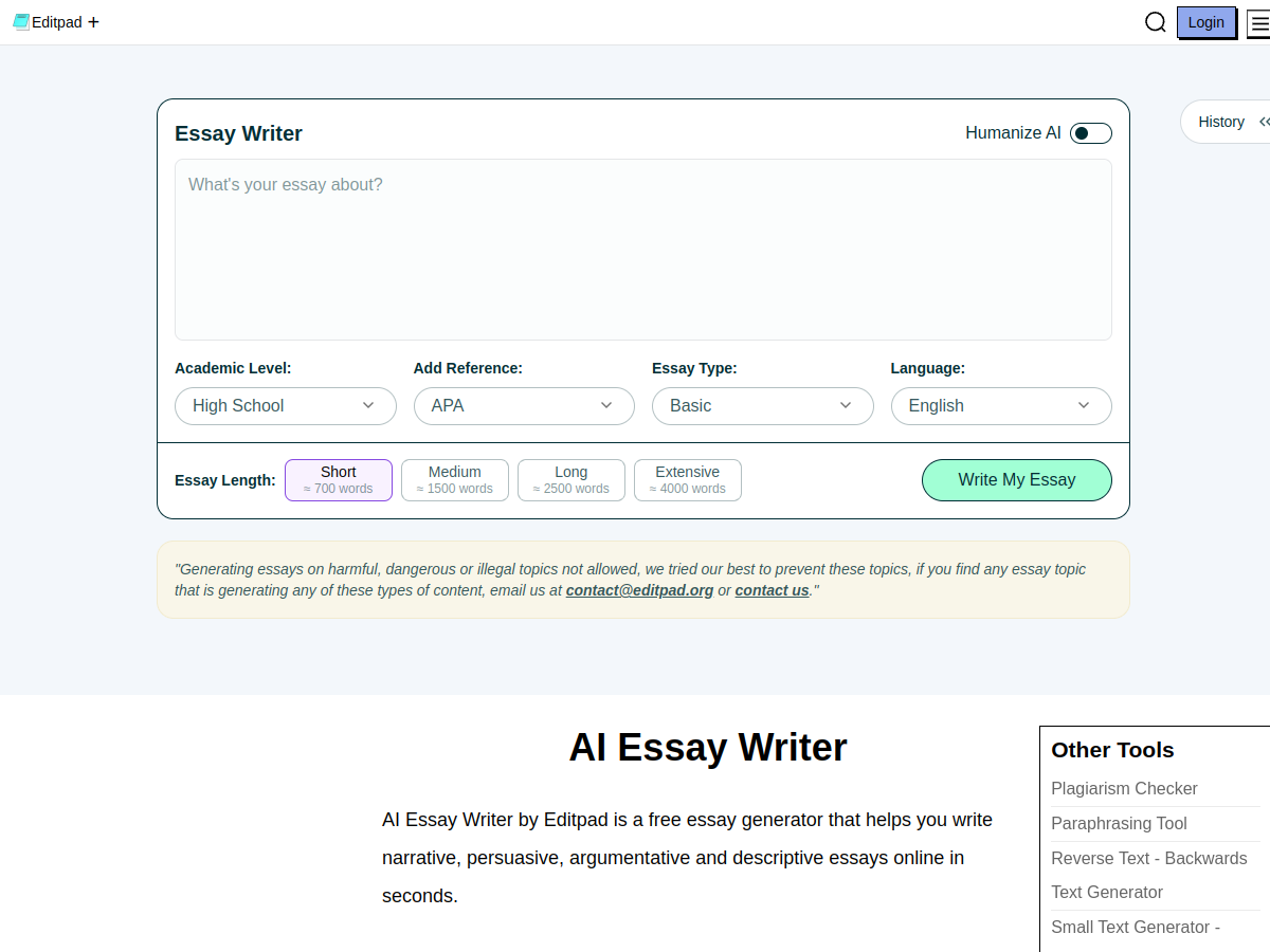 EditPad AI Essay Writer Official Preview